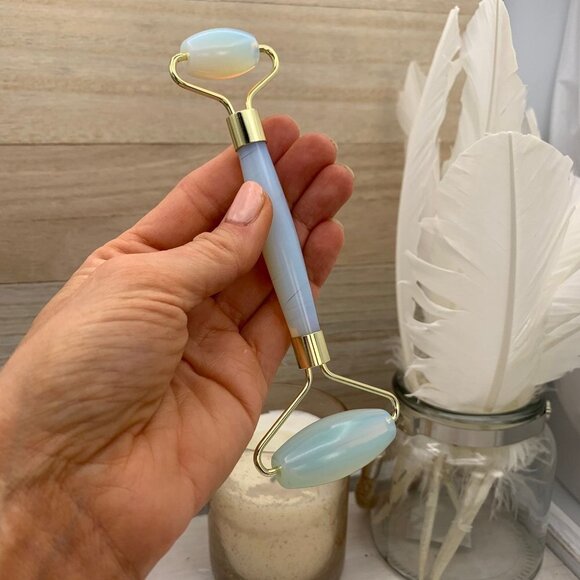 Opalite Face Massager and Eye Roller, Crystal Facial Tool w/ Travel Bag, Card - Picture 2 of 6